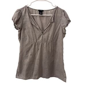 Vintage Calvin Klein Women’s Y2K Brown Babydoll Cap Sleeve Top Sz M Fairy Sheer